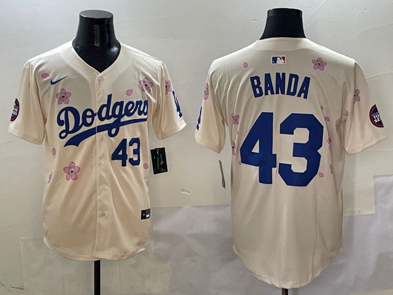 Men Los Angeles Dodgers #43 Banda Cream White Blue Sakura Edition 2025 Nike MLB Jersey style 4->los angeles dodgers->MLB Jersey